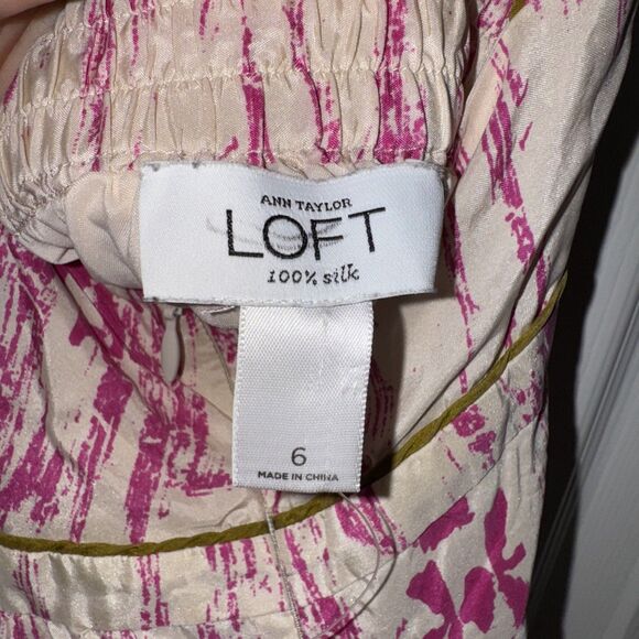 Chic Ann Taylor‎ Loft Womens Sz 6 Pink White 100% Silk Long Lined Sundress Dress - Picture 6 of 7